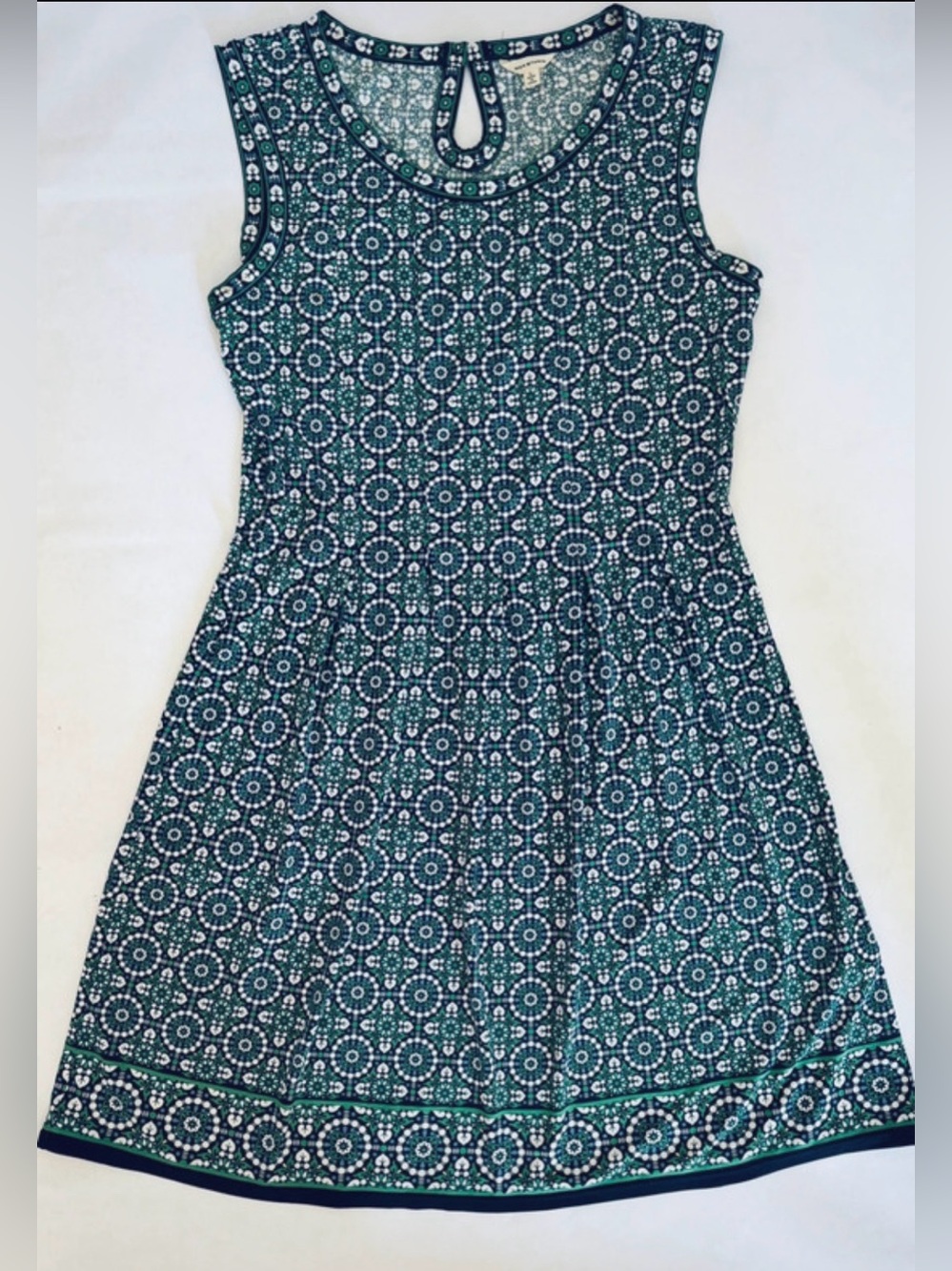 Max Studio Green Navy Geometric Medallion Keyhole Sleeveless Dress size L